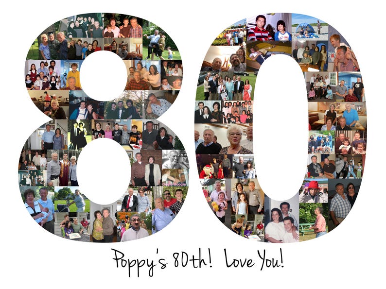 80th Birthday Gift, 80th Birthday Party Decoration - 80 Number Photo Collage - Custom Made with Your Digital Pictures! image 18