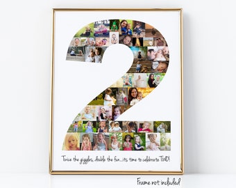 Personalized 2nd Birthday Photo Collage - Second Anniversary Gift - Party Decoration - Custom Made with your Digital Pictures!