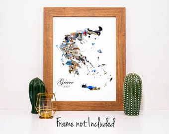 Greece Map Photo Collage - Personalized Greek Travel Vacation Souvenir Gift - Custom Photo Collage Made with Your Pictures!