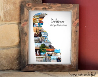 Personalized Delaware Map Photo Collage, Delaware State Wall Art Gift - Custom Made with Your Digital Pictures!