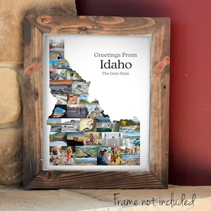 Collage de fotografías del mapa del estado de Idaho: regalo personalizado del estado de Idaho, regalo de viaje a Idaho: ¡hecho a medida con sus imágenes digitales!