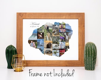 Kauai Island - Hawaii State Map Photo Collage - Personalized Vacation Souvenir Gift  - Custom Made with your Digital Pictures