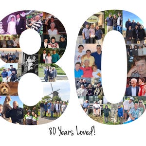 80th Birthday Gift, 80th Birthday Party Decoration - 80 Number Photo Collage - Custom Made with Your Digital Pictures! image 13