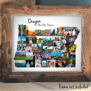 Collage de fotos del mapa del estado de Oregón, recuerdo de viaje para unas vacaciones en Oregón, decoración de arte de la pared de Oregón