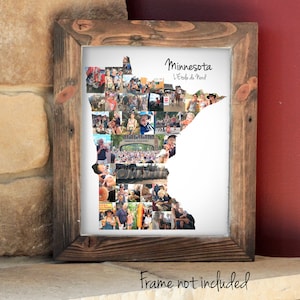 Collage de fotos personalizado con el mapa del estado de Minnesota, regalo de recuerdo de viaje, regalo de mudanza o inauguración de la casa