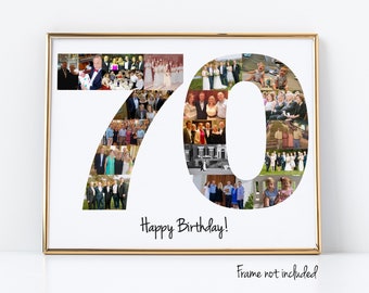 70th Birthday Gift or Party Decoration, Personalized Number Photo Collage Custom Made with your Pictures!