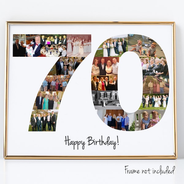 70th Birthday Gift or Party Decoration, Personalized Number Photo Collage Custom Made with your Pictures!