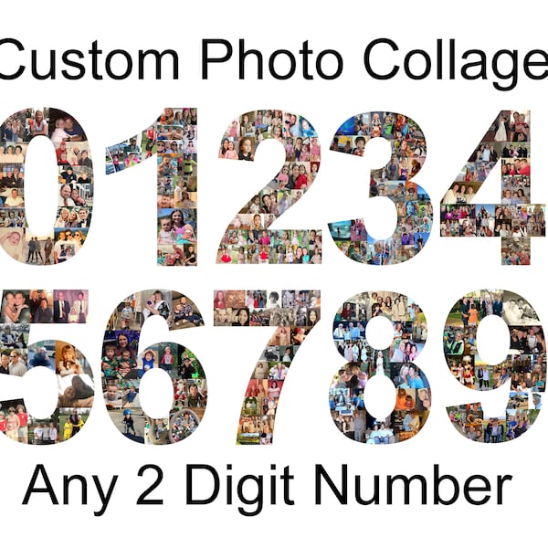 Number Photo Collage - Any 2 Digit Number - Custom Birthday Gift / Party Decoration Made with Your Digital Pictures!