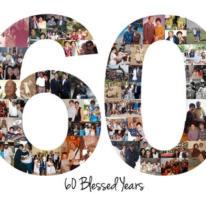 60th Birthday Gift, Number Photo Collage, 60th Anniversary Party Decoration, Picture Collage, Custom Made from your Photographs image 7