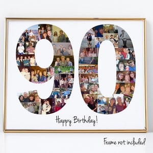 90th Birthday Gift, Number Photo Collage, 90th Party Decoration, Picture Collage, Custom Made from your Photographs!