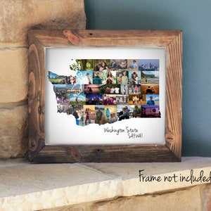 Aangepaste fotocollage kaart staat Washington – Gepersonaliseerde reis- en herinneringscadeau