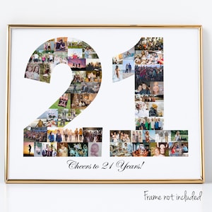 21st Birthday Gift For Her Personalized 21 Photo Collage Party Decoration Custom Made with Your Digital Pictures image 1