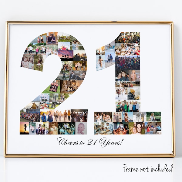 21st Birthday Gift For Her - Personalized 21 Photo Collage Party Decoration - Custom Made with Your Digital Pictures!