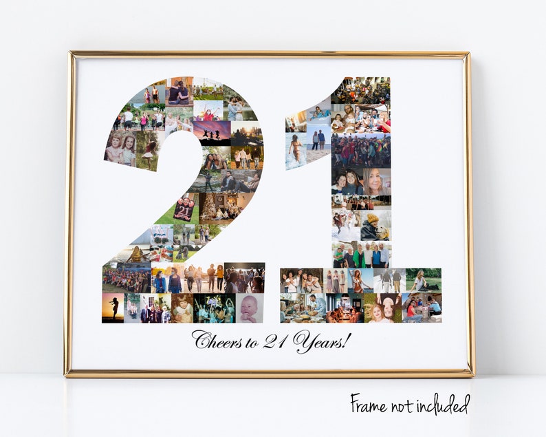 21st Birthday Gift For Her Personalized 21 Photo Collage Party Decoration Custom Made with Your Digital Pictures image 1