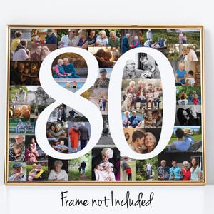 Pôster de decoração para festa de 80 anos - Presente de aniversário de 80 anos - Placa de colagem de fotos - Feito sob medida com suas fotos digitais!