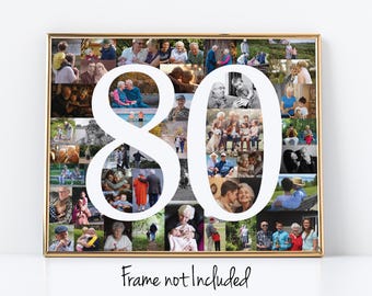 80th Party Decoration Poster - 80th Birthday Gift - Photo Collage Sign - Custom Made with your Digital Pictures!