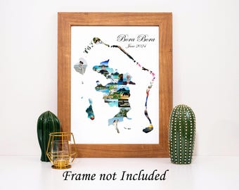 Bora Bora Map Photo Collage - Personalized Honeymoon Vacation Souvenir  - Custom Made with your Digital Pictures!