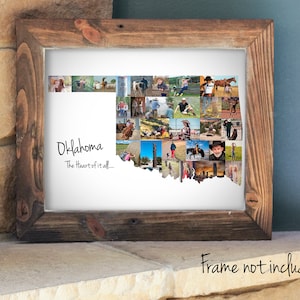 Collage de fotos personalizado con el mapa del estado de Oklahoma, arte de pared con el orgullo del estado de Oklahoma, hecho a medida con tus imágenes