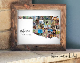 Personalized Oklahoma State Map Photo Collage, Oklahoma State Pride Wall Art, Custom Made with Your Pictures