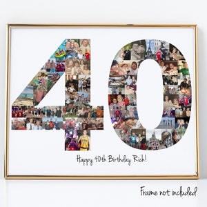 Regalo para fiesta de cumpleaños número 40: letrero de collage de fotos: ¡regalo de cumpleaños personalizado hecho con tus imágenes digitales!