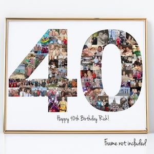 40th Birthday Party Decoration Photo Collage Sign Custom Birthday Gift Made with Your Digital Pictures image 1