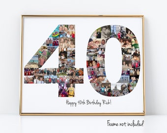 40th Birthday Party Present - Photo Collage Sign - Custom Birthday Gift Made with Your Digital Pictures!