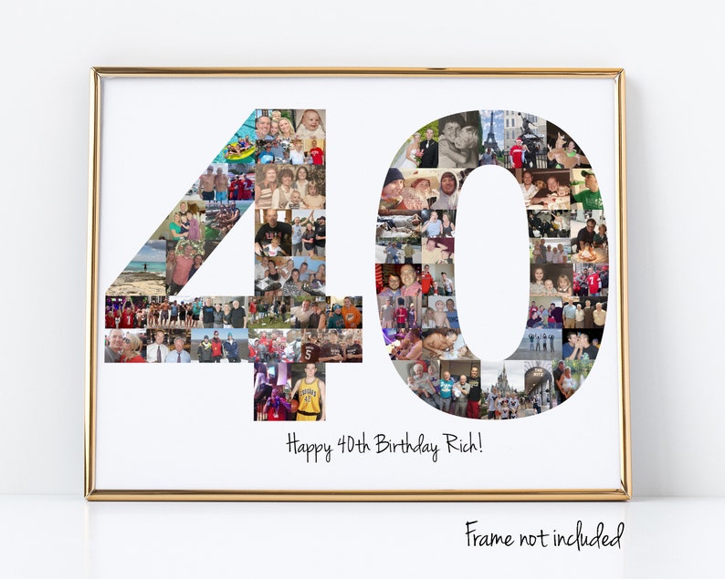 40th Birthday Party Decoration Photo Collage Sign Custom Birthday Gift Made with Your Digital Pictures image 1