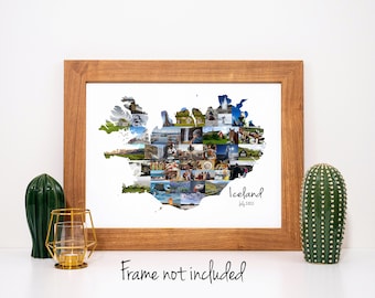 Personalisierte Island Landkarte Fotocollage - Urlaub Souvenir Geschenk - Nach Maß mit Ihren Digitalen Bildern!