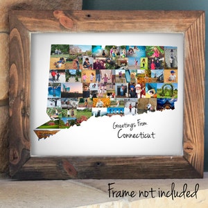 Custom Connecticut State Map Wall Art Print, Personalized Connecticut Photo Collage - Made with your Digital Pictures!