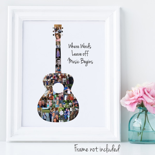 Custom Guitar Photo Collage - Music Lover Gift - Personalized with your Digital Pictures