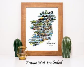 Fotocollage kaart Ierland, gepersonaliseerde muurkunstprint - op maat gemaakt van je digitale foto's!