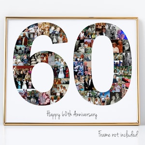 60th Birthday Gift, Number Photo Collage, 60th Anniversary Party Decoration, Picture Collage, Custom Made from your Photographs imagem 1