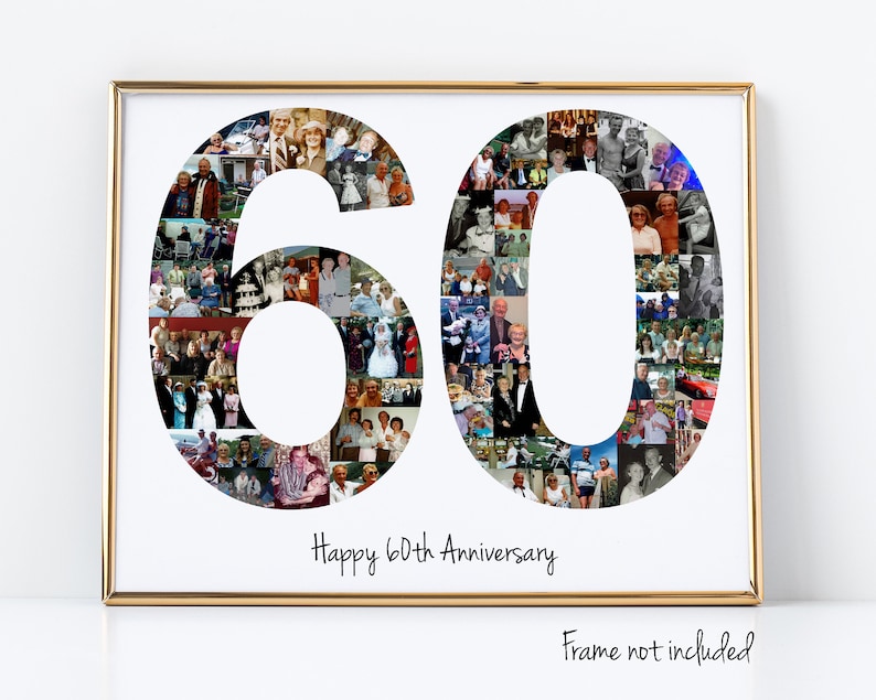 60th Birthday Gift, Number Photo Collage, 60th Anniversary Party Decoration, Picture Collage, Custom Made from your Photographs image 1