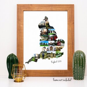 Impresión artística del mapa de Inglaterra, regalo de viaje con el mapa de Inglaterra: collage de fotos personalizado hecho a medida con sus imágenes digitales