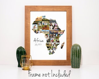 Africa Map Photo Collage - Personalized Travel Vacation Souvenir Gift - Custom Photo Collage Made with Your Pictures!