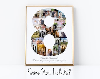 Custom 8th Wedding Anniversary Gift - 8th Birthday Party Decoration - Number Photo Collage Personalized and Made with Your Pictures!