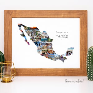 Collage de fotos personalizado con el mapa de México, regalo de viaje para vacaciones en México: ¡hecho a medida con tus imágenes digitales!
