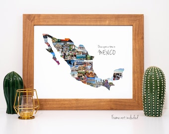Personalisierte Mexiko Karte Fotocollage, Mexiko Urlaub Reisegeschenk - Nach Maß mit Ihren Digitalen Bildern!