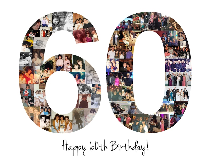 60th Birthday Gift, Number Photo Collage, 60th Anniversary Party Decoration, Picture Collage, Custom Made from your Photographs image 5