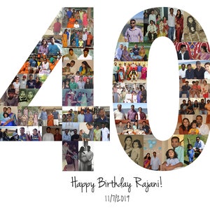 40th Birthday Party Decoration Photo Collage Sign Custom Birthday Gift Made with Your Digital Pictures image 10