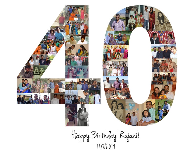 40th Birthday Party Decoration Photo Collage Sign Custom Birthday Gift Made with Your Digital Pictures image 10