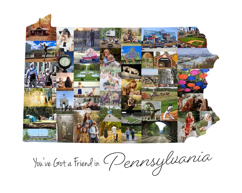 Pennsylvania Map Photo Collage, Personalized State Wall Art Gift Custom Made with Your Digital Pictures image 3