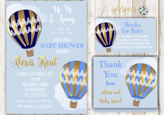 Items Similar To Hot Air Balloon Baby Shower Invitation Gold