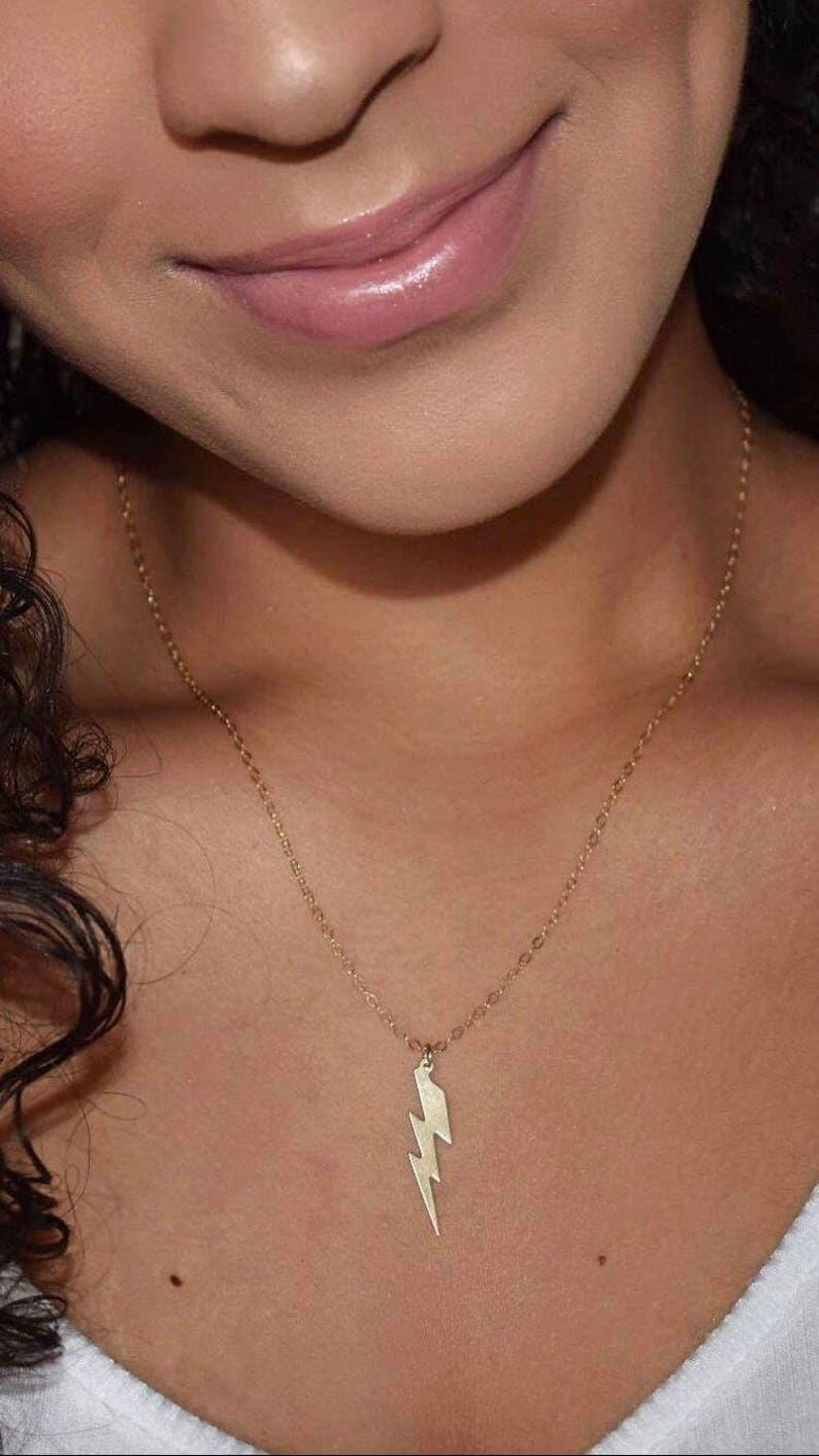 Lightning Bolt Necklace Gold Lightning Necklace Thunder Bolt Etsy