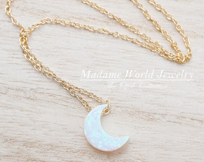 Reconstitute White Opal Crescent Moon Sterling Silver Necklace ...