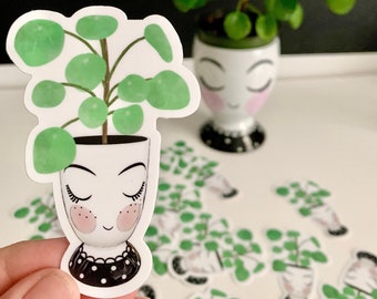 Sticker - Pilea Peperomioides Face Pot | House Plant, Plant Art