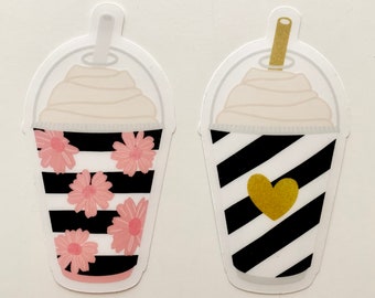 Clear Stickers - Frappes I Black & White Stripes, Florals, Coffee Lovers