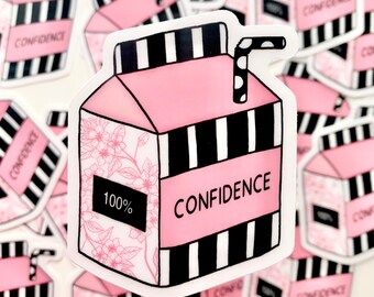 Clear Sticker - Confidence Booster Drink | Self Love, Black & White Stripes