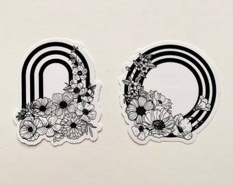 Sticker - Stripes and Florals I Flowers, Black & White, Minimalist
