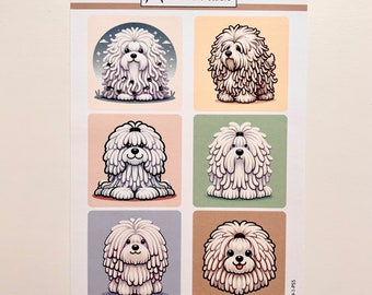 Paper Sticker Sheet - White Hungarian Puli | Dog Art, Dog Person, Planners, Bujo, Art Journals, Junk Journals, Scrapbooks